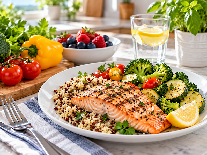 Healthy Grilled Salmon Quinoa Plate